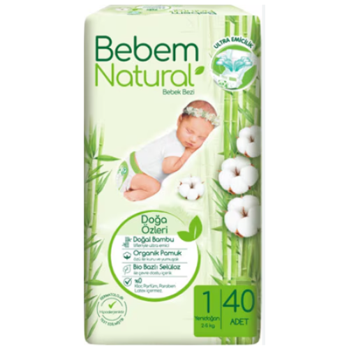 Bebem Natural Bebek Bezi 1 Numara 2-5 kg 40 pcs.