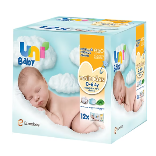 Uni Baby Yenidoğan 40 Yaprak 12'li Paket Islak Mendil