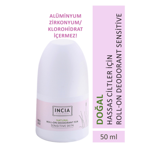 INCIA %100 Doğal Roll On Deodorant Kadınlar İçin Ter Kokusu Önleyici Lekesiz 50 mL