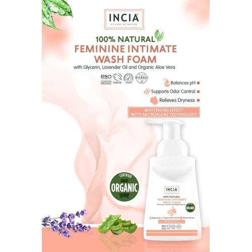 INCIA %100 Doğal İntim Yıkama Köpüğü Ph 3.8 Beyazlatma Etkili ve Koku Önleyici Vegan 200 ml