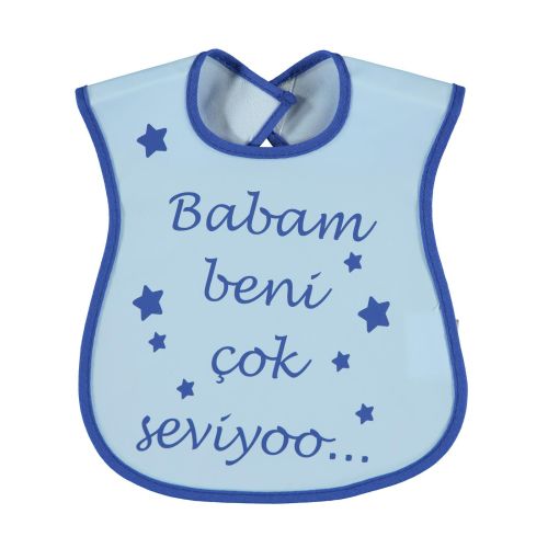 Misket Bebek Poli Pvc Yazılı Mama Önlüğü 0-24 Ay Babam Mavi