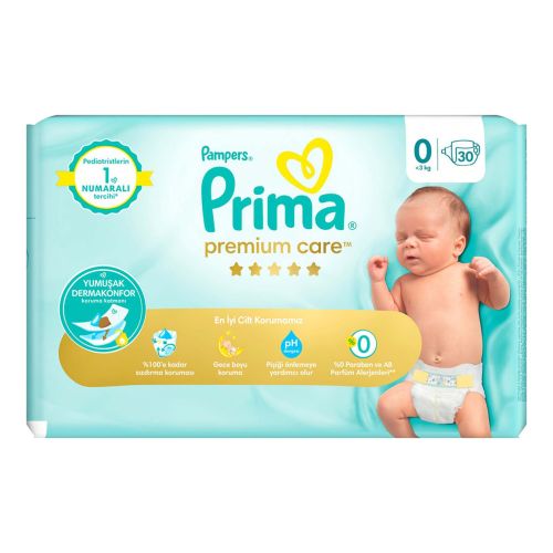 Prima Bebek Bezi Premium Care 0 Beden 30 Adet >3KG Prematüre Tekli Paket