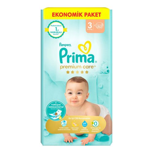 Prima Bebek Bezi Premium Care 3 Numara 52'li 6-10 Kg Ekonomik Paket