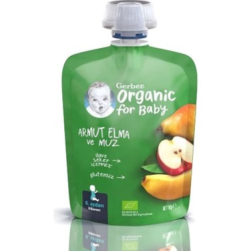 Gerber Organik Elmalı ve Muzlu Armut Püresi 90 gr Bebek Meyvesi