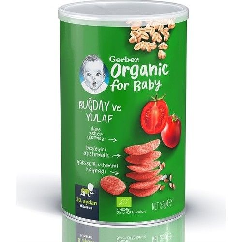 Gerber Organik Buğday ve Yulaflı Domates Havuç ve Soğanlı Bebek ve Küçük Çocuk Atıştırmalığı 35 gr